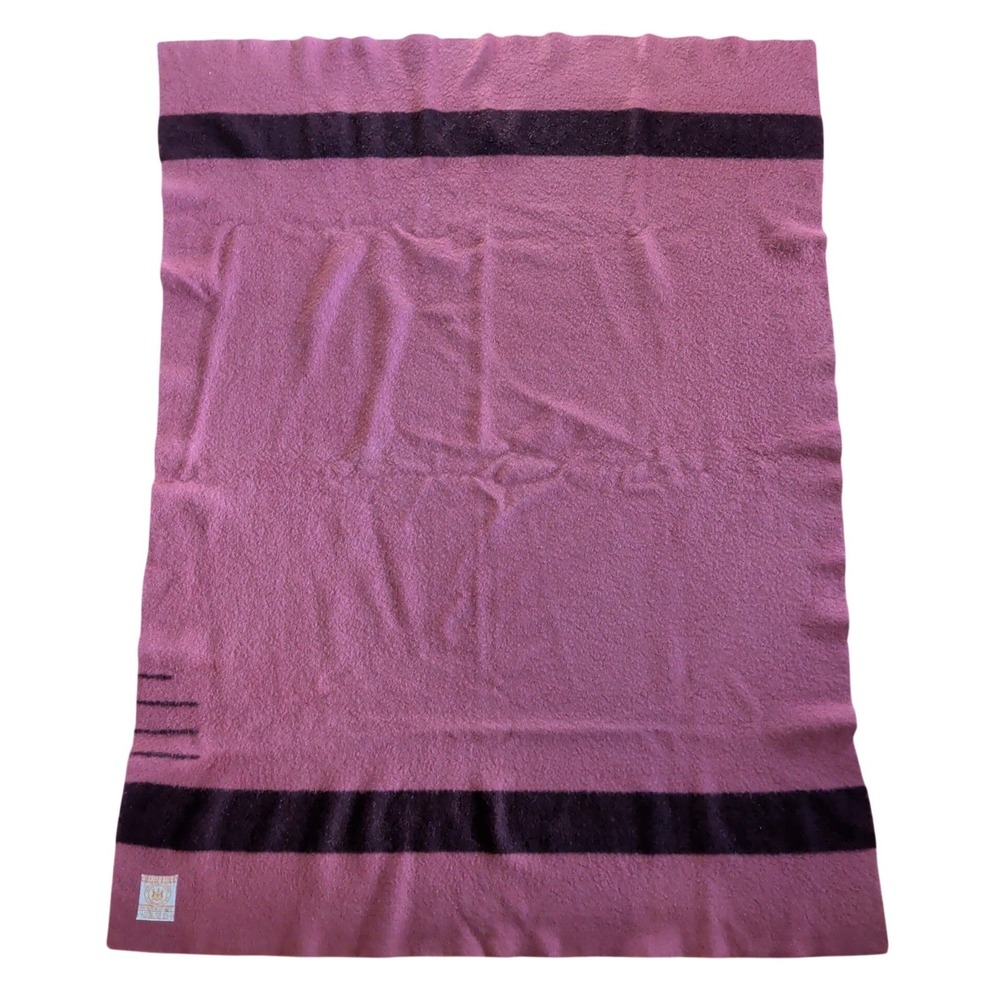 Vintage Hudson Bay 4 Point Wool Blanket Striped Purple Cabin Cottage